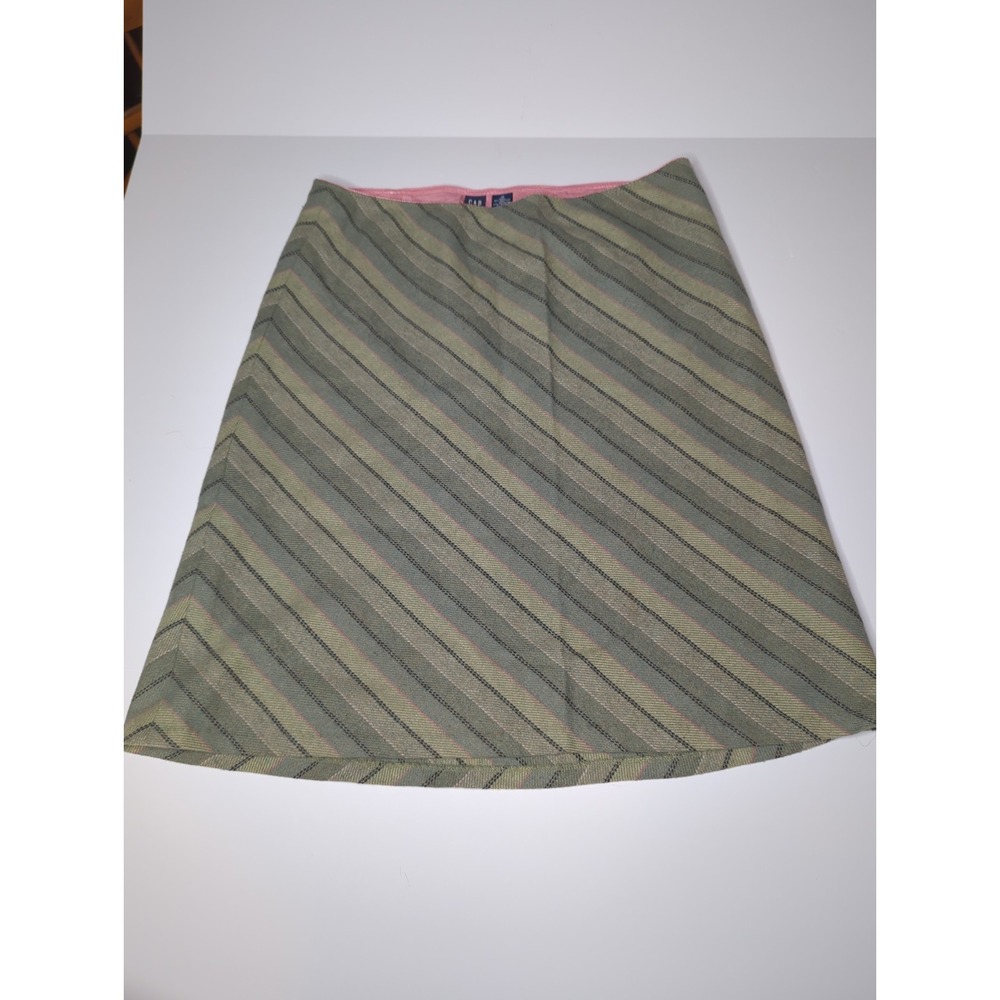 Vtg Y2K Gap Striped Wool Blend A-Line Skirt Sea Green 12 Office Siren Academia